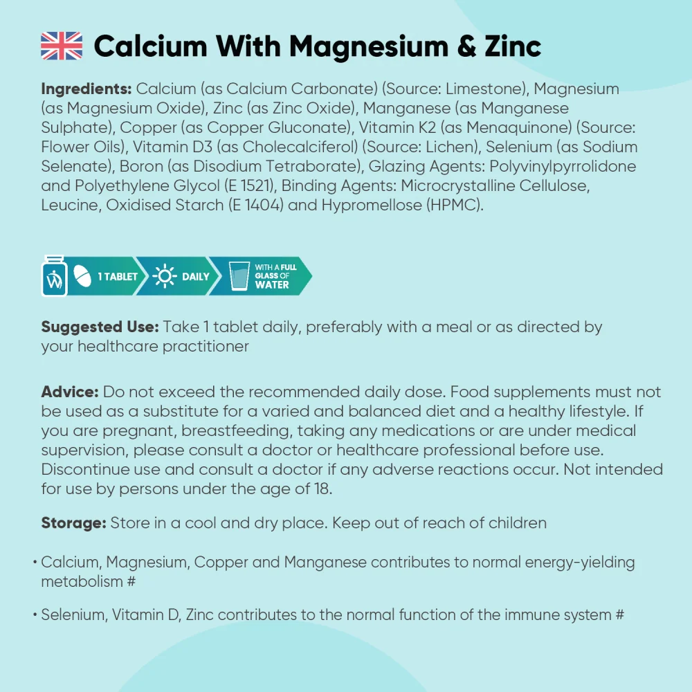 Calcium, Magnesium & Zinc With Vegan Vitamin D3 Tablets - Image 6